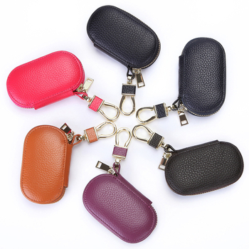 Θήκη κλειδιών αυτοκινήτου από γνήσιο δέρμα με φερμουάρ, κορυφαίας ποιότητας μοσχαρίσιο δέρμα, 1 πτυσσόμενη θήκη πορτοφόλι, μονόχρωμο σχέδιο, Σειρά Key Bag, διαπνοή και αδιάβροχο