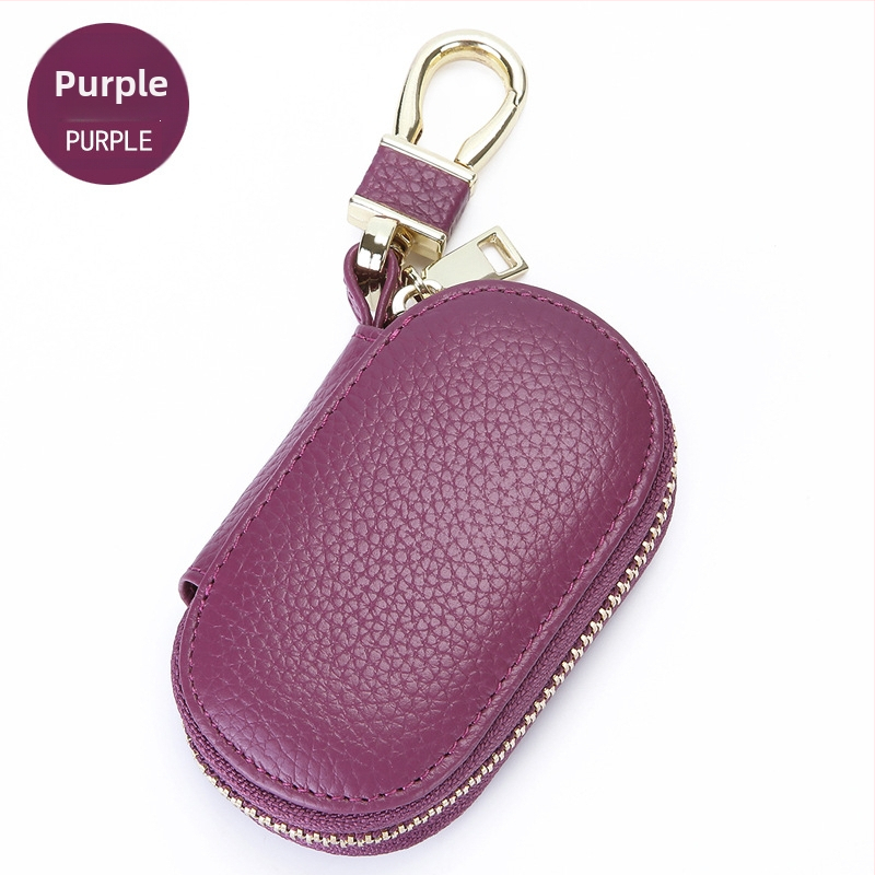 Θήκη κλειδιών αυτοκινήτου από γνήσιο δέρμα με φερμουάρ, κορυφαίας ποιότητας μοσχαρίσιο δέρμα, 1 πτυσσόμενη θήκη πορτοφόλι, μονόχρωμο σχέδιο, Σειρά Key Bag, διαπνοή και αδιάβροχο