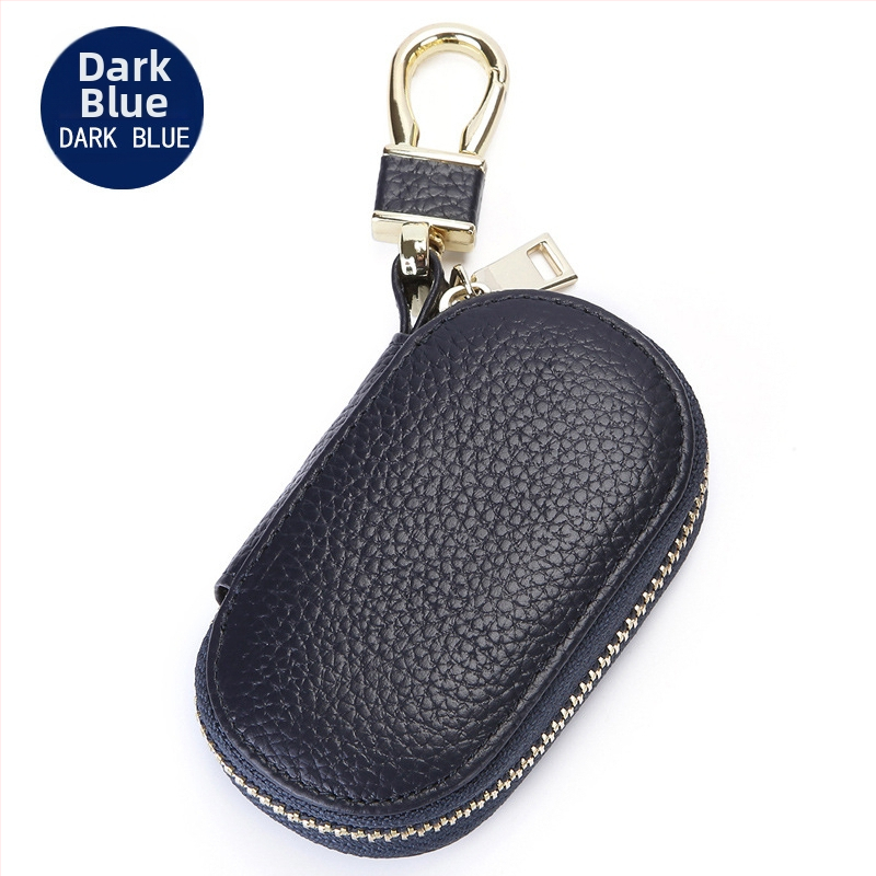 Θήκη κλειδιών αυτοκινήτου από γνήσιο δέρμα με φερμουάρ, κορυφαίας ποιότητας μοσχαρίσιο δέρμα, 1 πτυσσόμενη θήκη πορτοφόλι, μονόχρωμο σχέδιο, Σειρά Key Bag, διαπνοή και αδιάβροχο