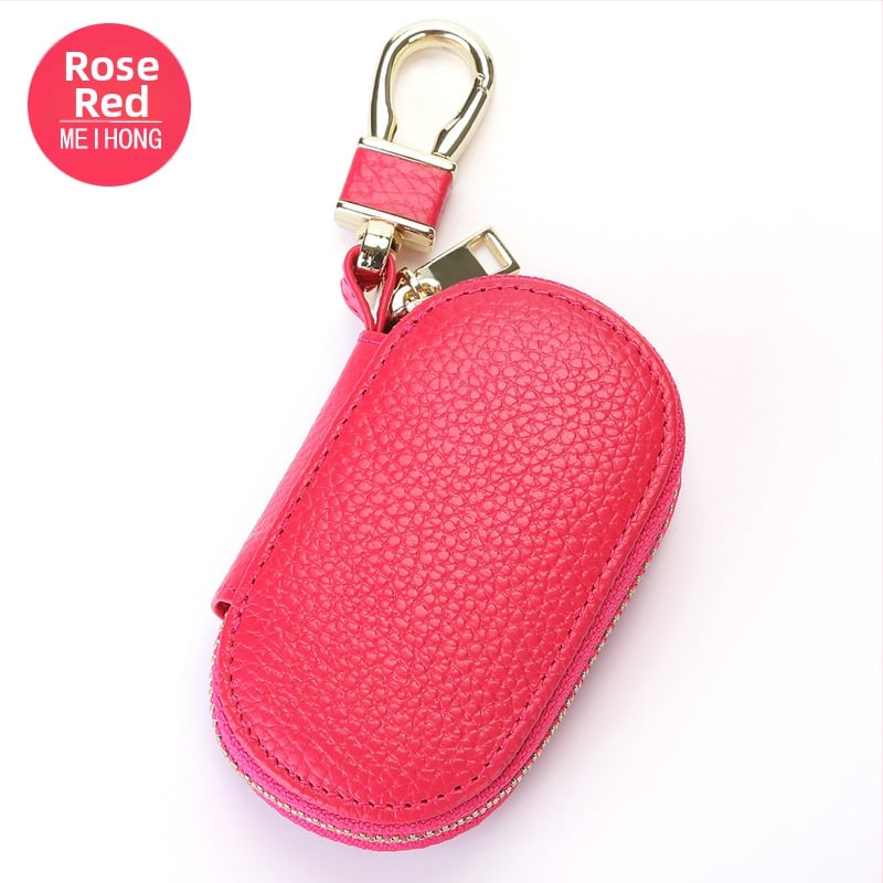Θήκη κλειδιών αυτοκινήτου από γνήσιο δέρμα με φερμουάρ, κορυφαίας ποιότητας μοσχαρίσιο δέρμα, 1 πτυσσόμενη θήκη πορτοφόλι, μονόχρωμο σχέδιο, Σειρά Key Bag, διαπνοή και αδιάβροχο