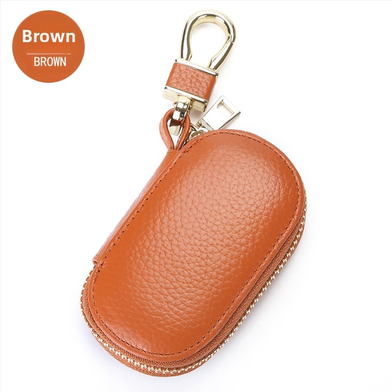 Θήκη κλειδιών αυτοκινήτου από γνήσιο δέρμα με φερμουάρ, κορυφαίας ποιότητας μοσχαρίσιο δέρμα, 1 πτυσσόμενη θήκη πορτοφόλι, μονόχρωμο σχέδιο, Σειρά Key Bag, διαπνοή και αδιάβροχο