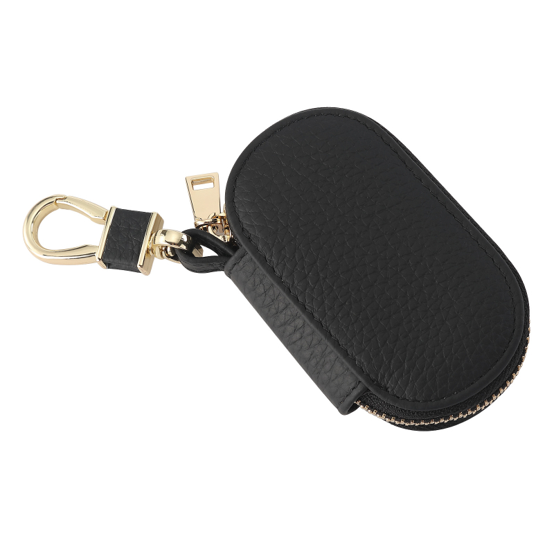 Θήκη κλειδιών αυτοκινήτου από γνήσιο δέρμα με φερμουάρ, κορυφαίας ποιότητας μοσχαρίσιο δέρμα, 1 πτυσσόμενη θήκη πορτοφόλι, μονόχρωμο σχέδιο, Σειρά Key Bag, διαπνοή και αδιάβροχο