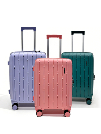 Set bagaje PP cu carcasă rigidă, capacitate 56–75 L, patru bucăți, roți universale, mâner telescopic, încuietoare încorporată