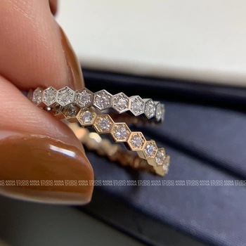 Prsten od 18K zlata s pčelinjim saćem, geometrijski uzorak, pola reda dijamanata, unisex, originalni dizajn