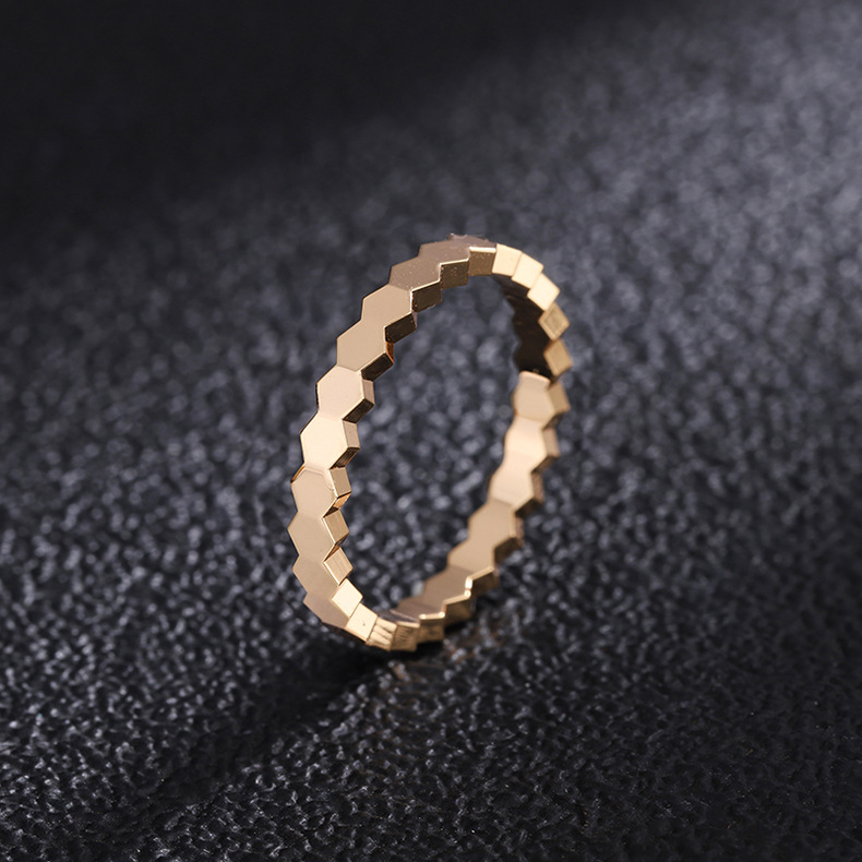 Prsten od 18K zlata s pčelinjim saćem, geometrijski uzorak, pola reda dijamanata, unisex, originalni dizajn