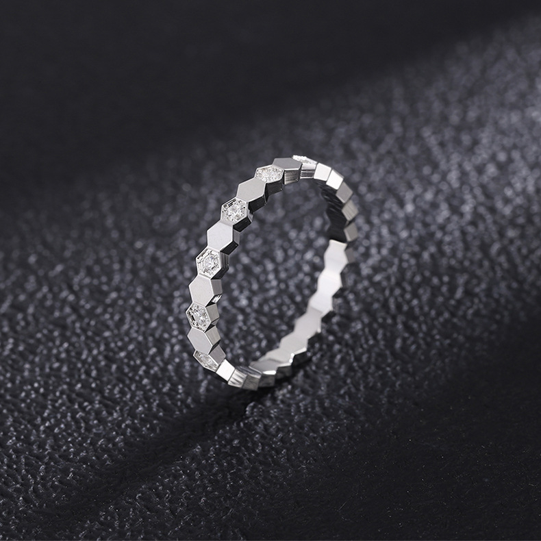 Prsten od 18K zlata s pčelinjim saćem, geometrijski uzorak, pola reda dijamanata, unisex, originalni dizajn