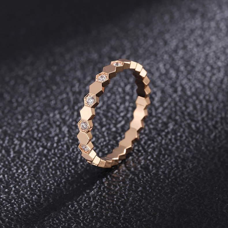 Prsten od 18K zlata s pčelinjim saćem, geometrijski uzorak, pola reda dijamanata, unisex, originalni dizajn