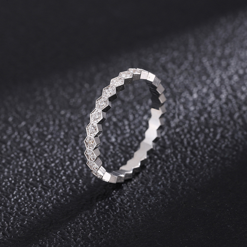 Prsten od 18K zlata s pčelinjim saćem, geometrijski uzorak, pola reda dijamanata, unisex, originalni dizajn
