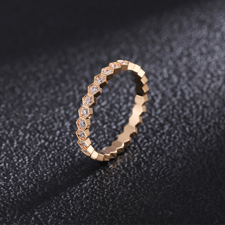 Prsten od 18K zlata s pčelinjim saćem, geometrijski uzorak, pola reda dijamanata, unisex, originalni dizajn