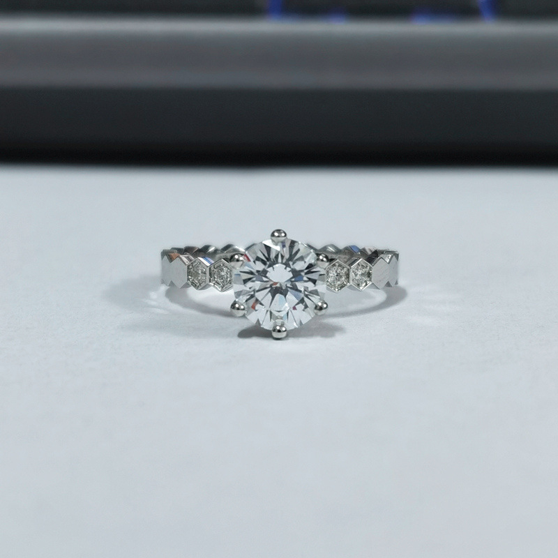 Prsten od 18K zlata s pčelinjim saćem, geometrijski uzorak, pola reda dijamanata, unisex, originalni dizajn