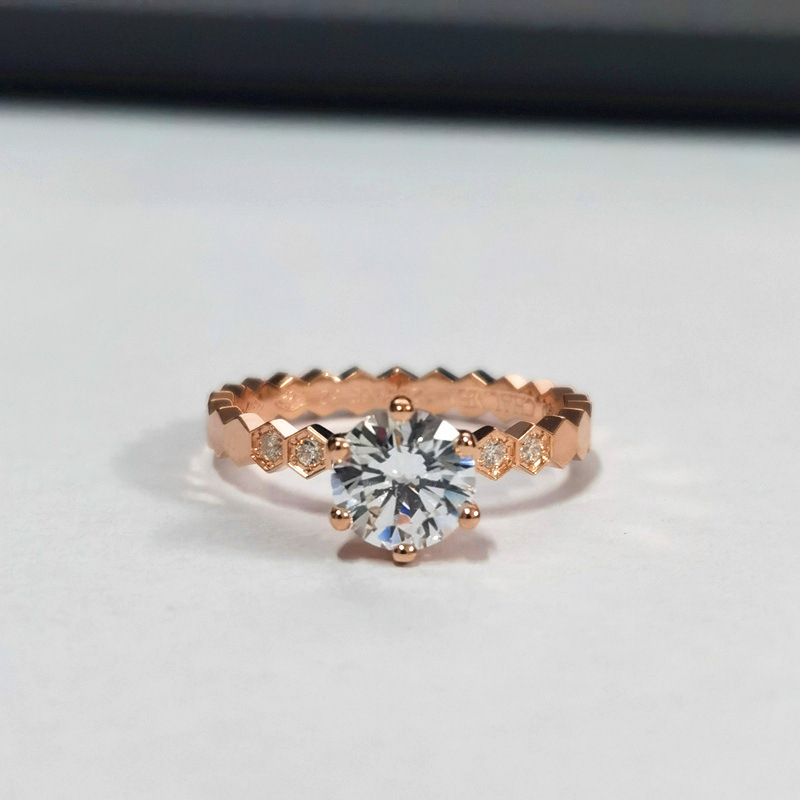 Prsten od 18K zlata s pčelinjim saćem, geometrijski uzorak, pola reda dijamanata, unisex, originalni dizajn