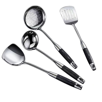 Set lyžíc a špachtľe z nerezovej ocele s drevenými rukoväťami – teplotne odolný, protišmykový, odolný, viacúčelový, s možnosťou personalizácie