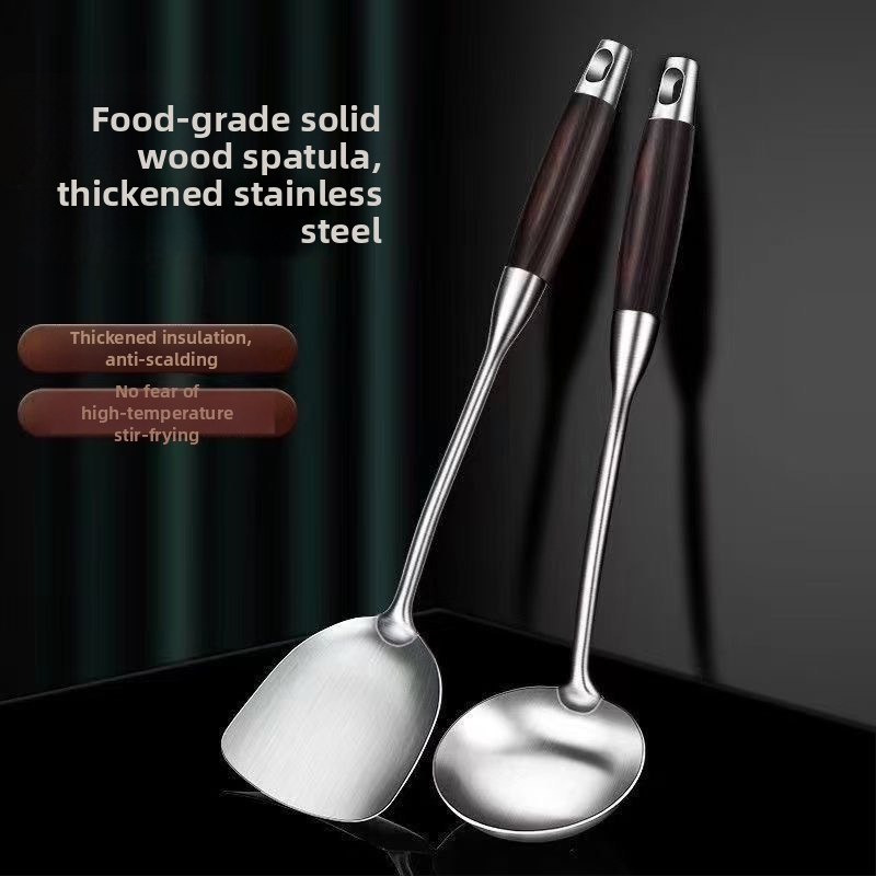 Set lyžíc a špachtľe z nerezovej ocele s drevenými rukoväťami – teplotne odolný, protišmykový, odolný, viacúčelový, s možnosťou personalizácie