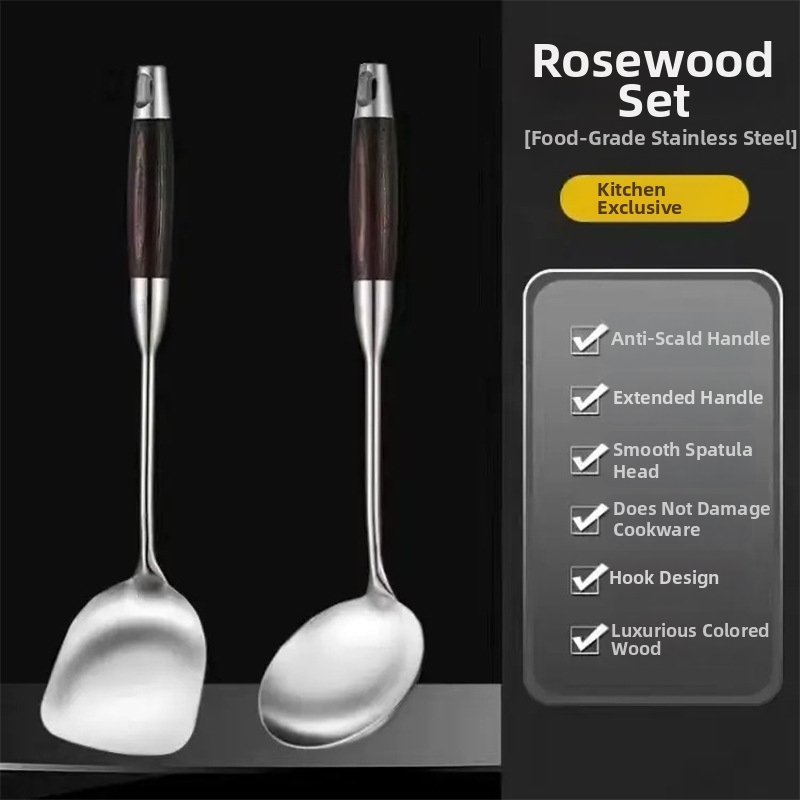 Set lyžíc a špachtľe z nerezovej ocele s drevenými rukoväťami – teplotne odolný, protišmykový, odolný, viacúčelový, s možnosťou personalizácie