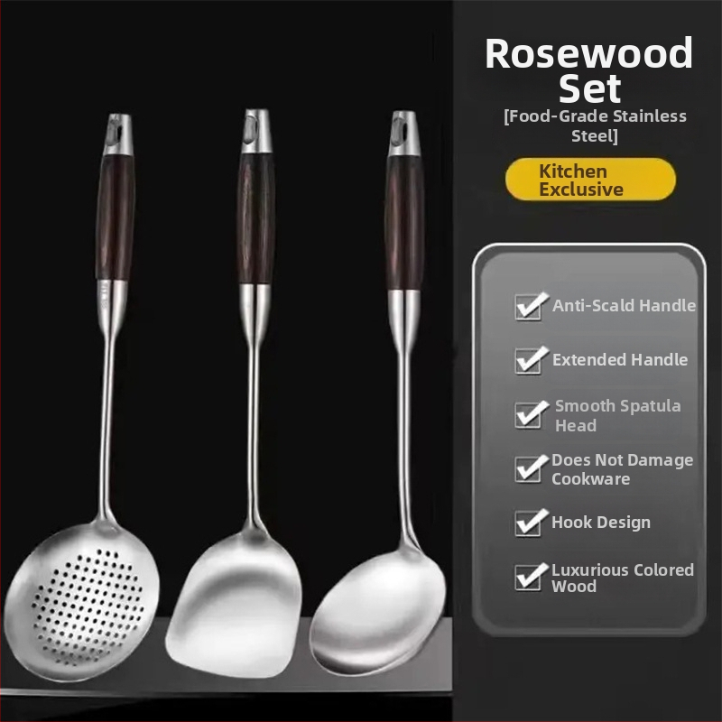 Set lyžíc a špachtľe z nerezovej ocele s drevenými rukoväťami – teplotne odolný, protišmykový, odolný, viacúčelový, s možnosťou personalizácie