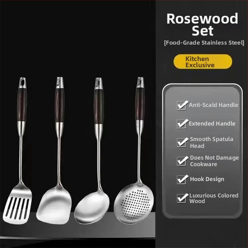 Set lyžíc a špachtľe z nerezovej ocele s drevenými rukoväťami – teplotne odolný, protišmykový, odolný, viacúčelový, s možnosťou personalizácie