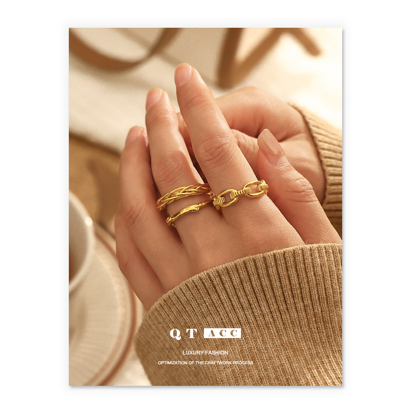 Bakreni prsten s elektroplatiranjem, geometrijski oblik, unisex retro stil, uvijene linije i dizajn