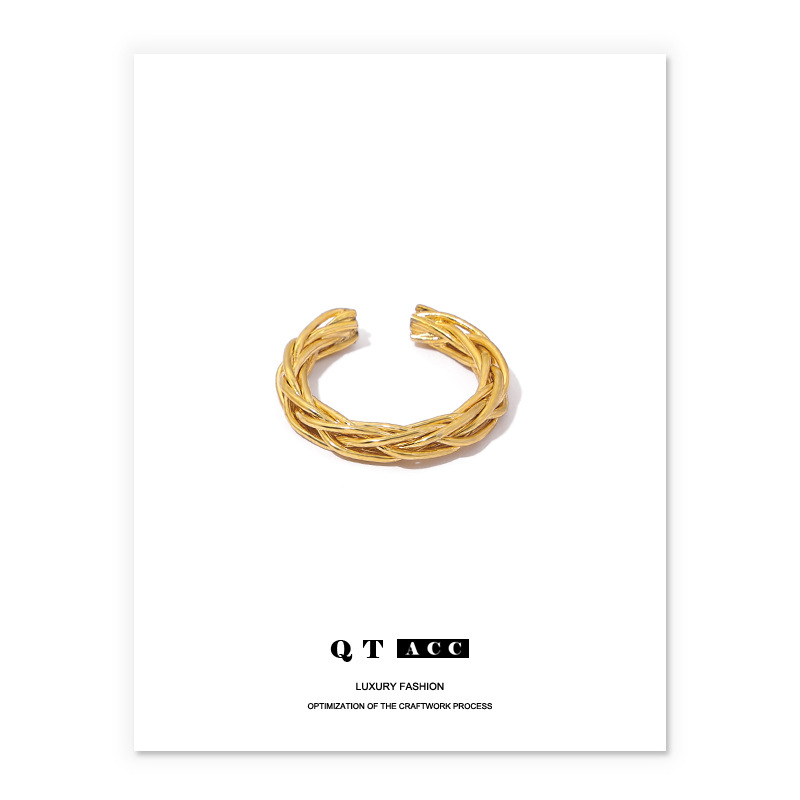 Bakreni prsten s elektroplatiranjem, geometrijski oblik, unisex retro stil, uvijene linije i dizajn