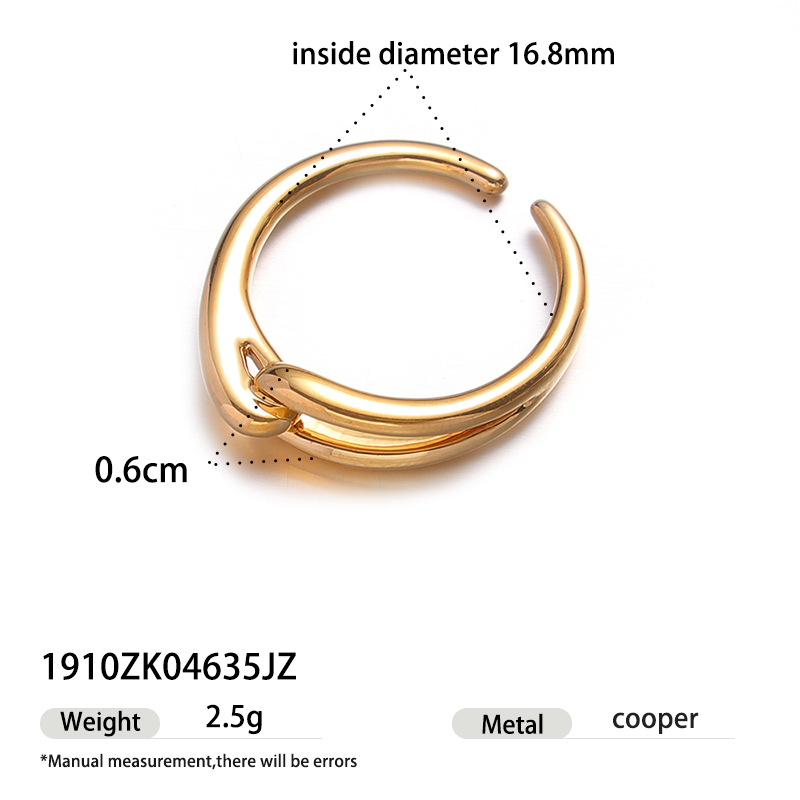 Bakreni prsten s elektroplatiranjem, geometrijski oblik, unisex retro stil, uvijene linije i dizajn