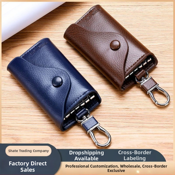 Unisex θήκη κλειδιών με εξωτερικό PU, επένδυση από δέρμα αγελάδας, αδιάβροχη, αντικλοπή, επεκτειόμενη χωρητικότητα, επιχειρηματικό στυλ
