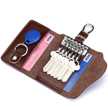 Unisex θήκη κλειδιών με εξωτερικό PU, επένδυση από δέρμα αγελάδας, αδιάβροχη, αντικλοπή, επεκτειόμενη χωρητικότητα, επιχειρηματικό στυλ