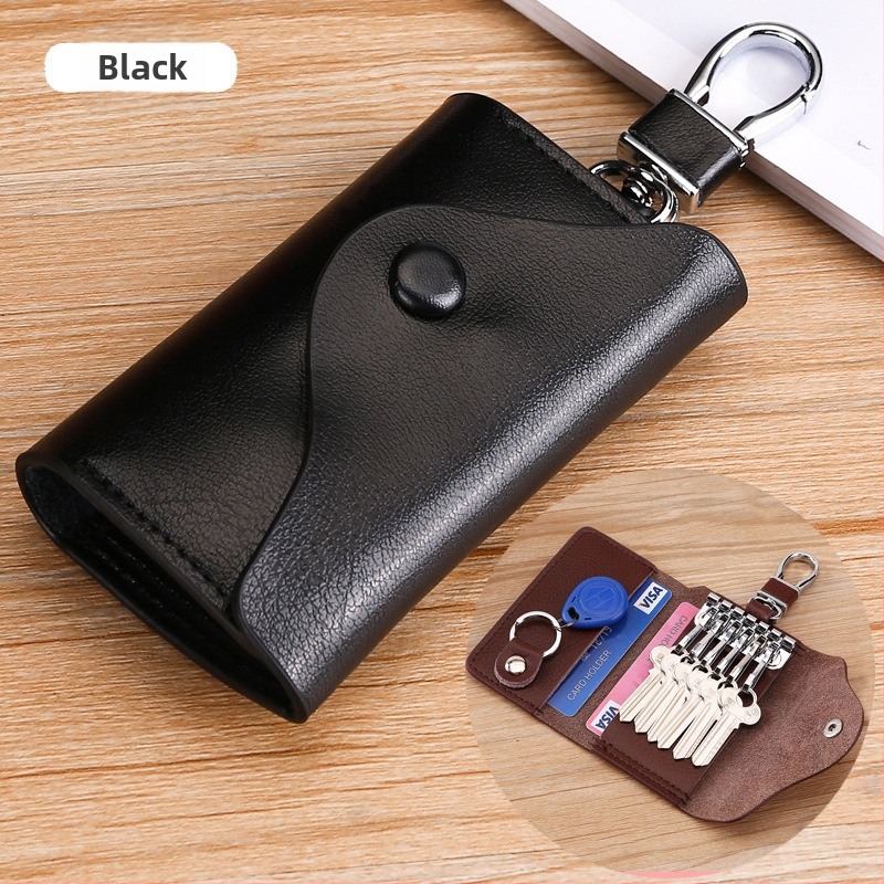 Unisex θήκη κλειδιών με εξωτερικό PU, επένδυση από δέρμα αγελάδας, αδιάβροχη, αντικλοπή, επεκτειόμενη χωρητικότητα, επιχειρηματικό στυλ