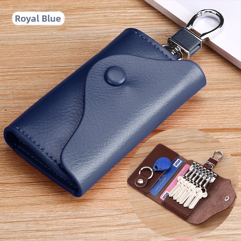 Unisex θήκη κλειδιών με εξωτερικό PU, επένδυση από δέρμα αγελάδας, αδιάβροχη, αντικλοπή, επεκτειόμενη χωρητικότητα, επιχειρηματικό στυλ