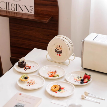 Kaulų porceliano lėkštė, keraminė užkandžių plokštė, karikatūrinis raštas, mielas stilius, mikrobangų krosnelė tinka, paviršius: po glazūra spalva + aukštos temperatūros decal