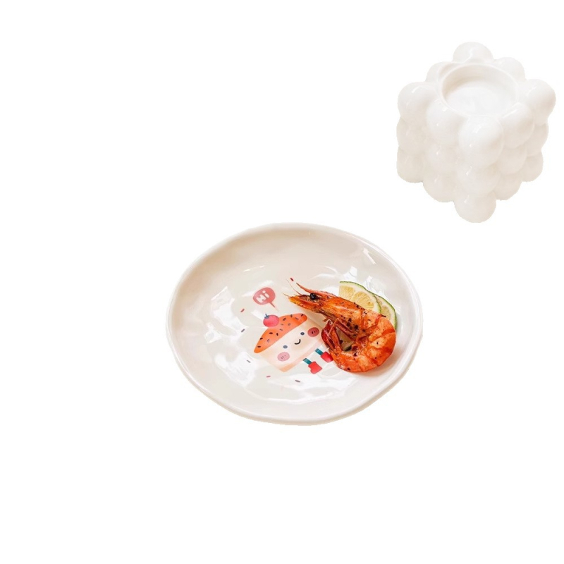 Kaulų porceliano lėkštė, keraminė užkandžių plokštė, karikatūrinis raštas, mielas stilius, mikrobangų krosnelė tinka, paviršius: po glazūra spalva + aukštos temperatūros decal