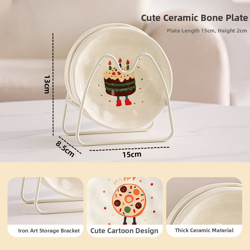 Kaulų porceliano lėkštė, keraminė užkandžių plokštė, karikatūrinis raštas, mielas stilius, mikrobangų krosnelė tinka, paviršius: po glazūra spalva + aukštos temperatūros decal