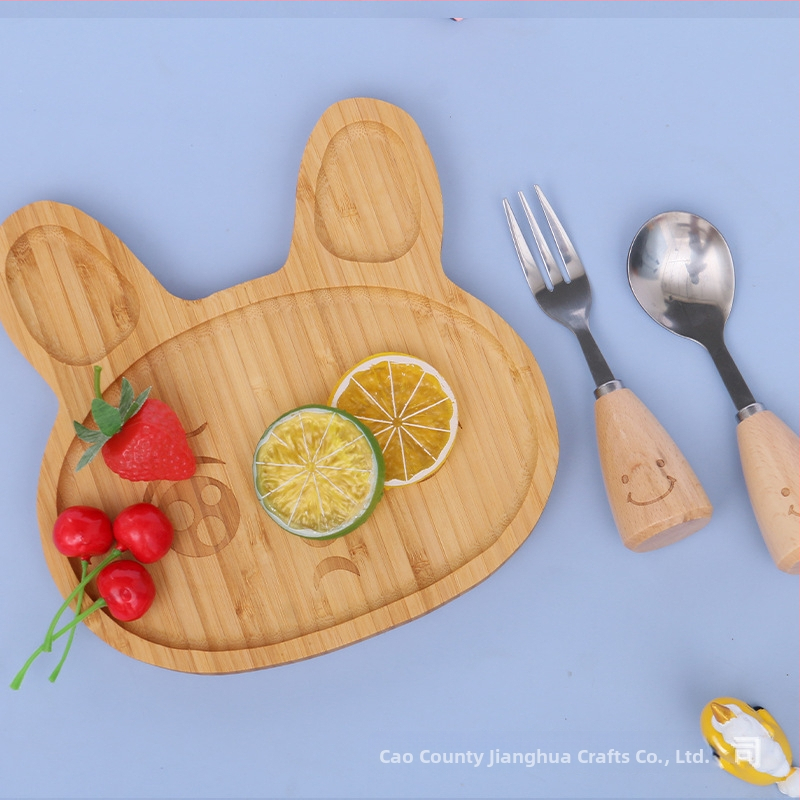 Σετ παιδικών ξύλινων πιάτων με σχέδιο Star Rabbit, μάρκα Craftsman, δυνατότητα εκτύπωσης λογοτύπου και προσαρμογής, όχι κατάλληλο για φούρνο μικροκυμάτων
