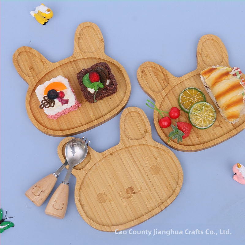 Σετ παιδικών ξύλινων πιάτων με σχέδιο Star Rabbit, μάρκα Craftsman, δυνατότητα εκτύπωσης λογοτύπου και προσαρμογής, όχι κατάλληλο για φούρνο μικροκυμάτων