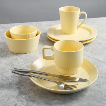 Sada misiek a tanierov z porcelánu, kruhový tvar, jednofarebný dizajn, vhodný do mikrovlnky, Tide Porcelain Makers