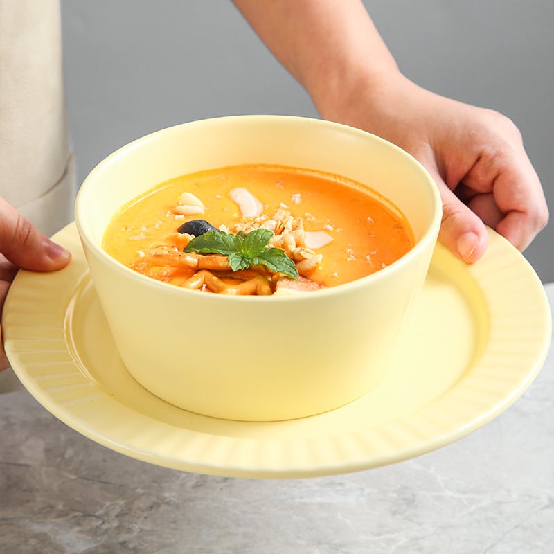 Sada misiek a tanierov z porcelánu, kruhový tvar, jednofarebný dizajn, vhodný do mikrovlnky, Tide Porcelain Makers