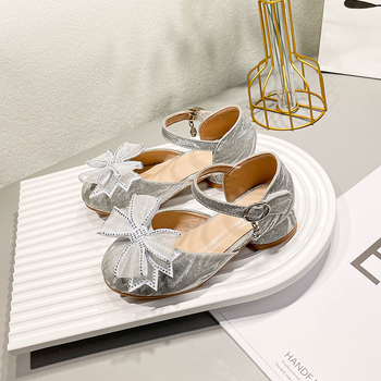 Pantofi prințesă pentru fete, cu cristale, suprafață PU, închidere Velcro, talpă din cauciuc, 4–12 ani