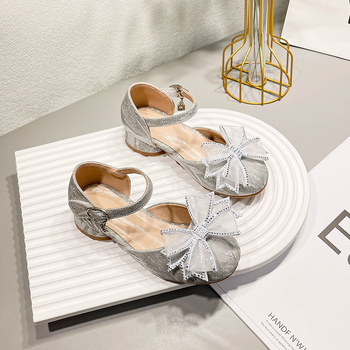 Pantofi prințesă pentru fete, cu cristale, suprafață PU, închidere Velcro, talpă din cauciuc, 4–12 ani