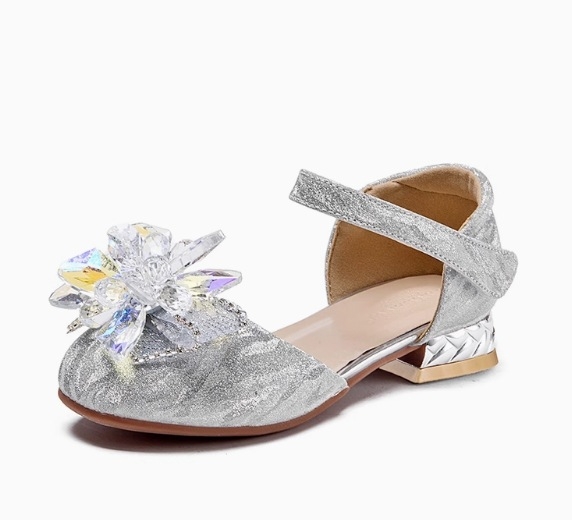 Pantofi prințesă pentru fete, cu cristale, suprafață PU, închidere Velcro, talpă din cauciuc, 4–12 ani