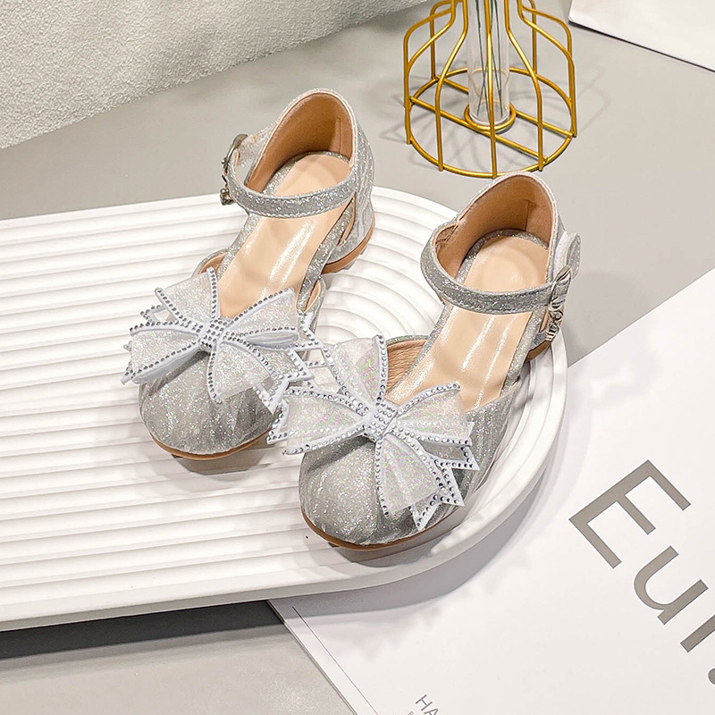 Pantofi prințesă pentru fete, cu cristale, suprafață PU, închidere Velcro, talpă din cauciuc, 4–12 ani