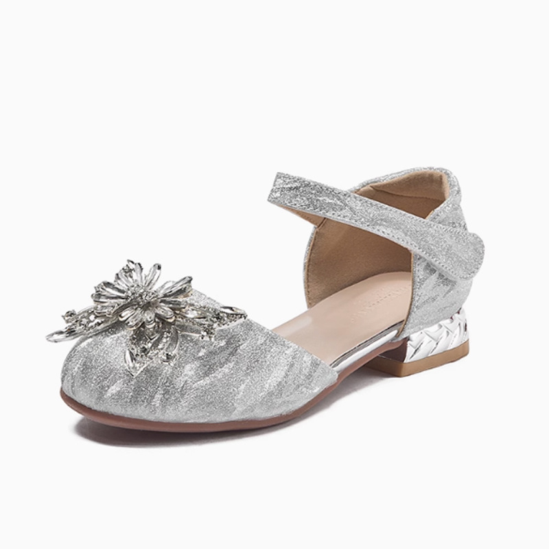 Pantofi prințesă pentru fete, cu cristale, suprafață PU, închidere Velcro, talpă din cauciuc, 4–12 ani