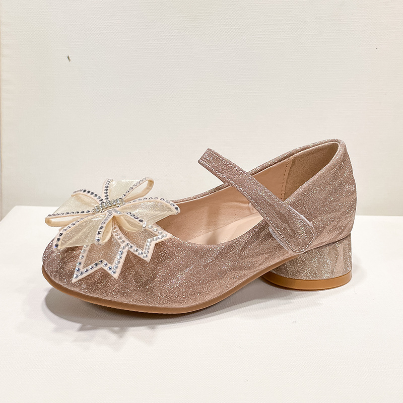 Pantofi prințesă pentru fete, cu cristale, suprafață PU, închidere Velcro, talpă din cauciuc, 4–12 ani