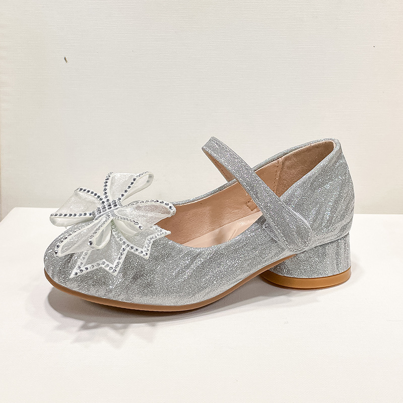 Pantofi prințesă pentru fete, cu cristale, suprafață PU, închidere Velcro, talpă din cauciuc, 4–12 ani