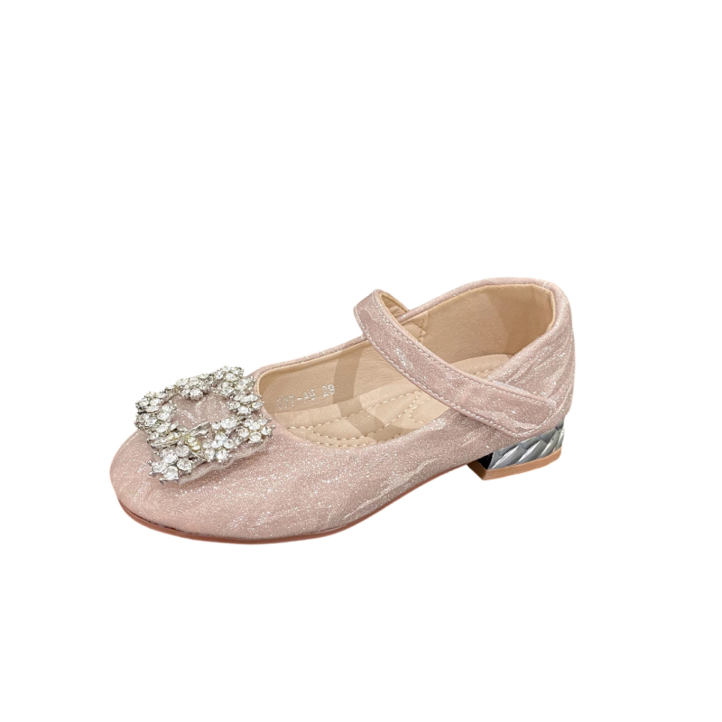 Pantofi prințesă pentru fete, cu cristale, suprafață PU, închidere Velcro, talpă din cauciuc, 4–12 ani