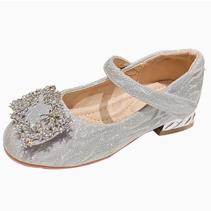 Pantofi prințesă pentru fete, cu cristale, suprafață PU, închidere Velcro, talpă din cauciuc, 4–12 ani