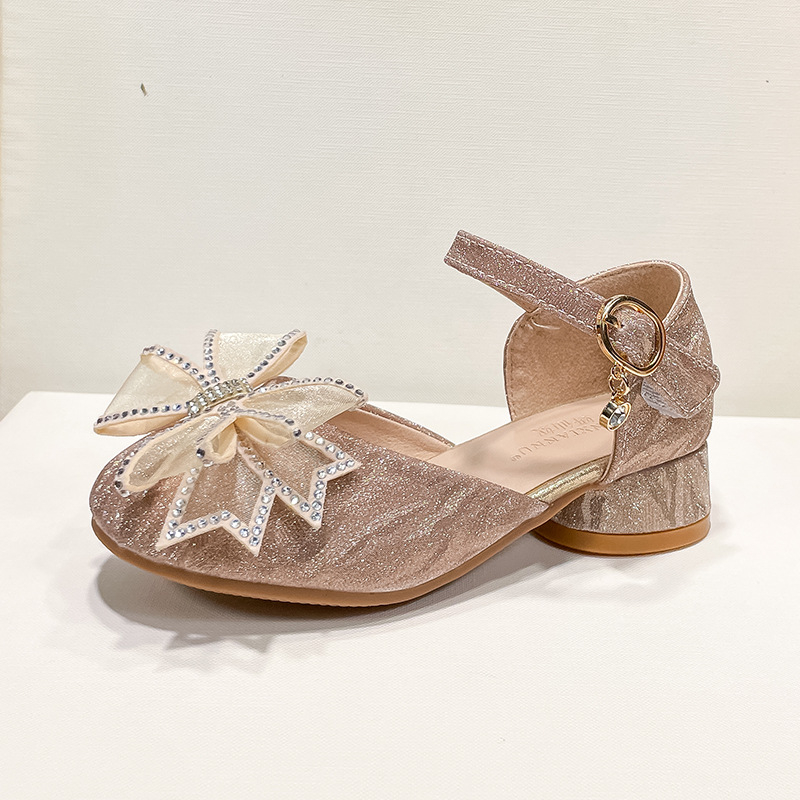 Pantofi prințesă pentru fete, cu cristale, suprafață PU, închidere Velcro, talpă din cauciuc, 4–12 ani