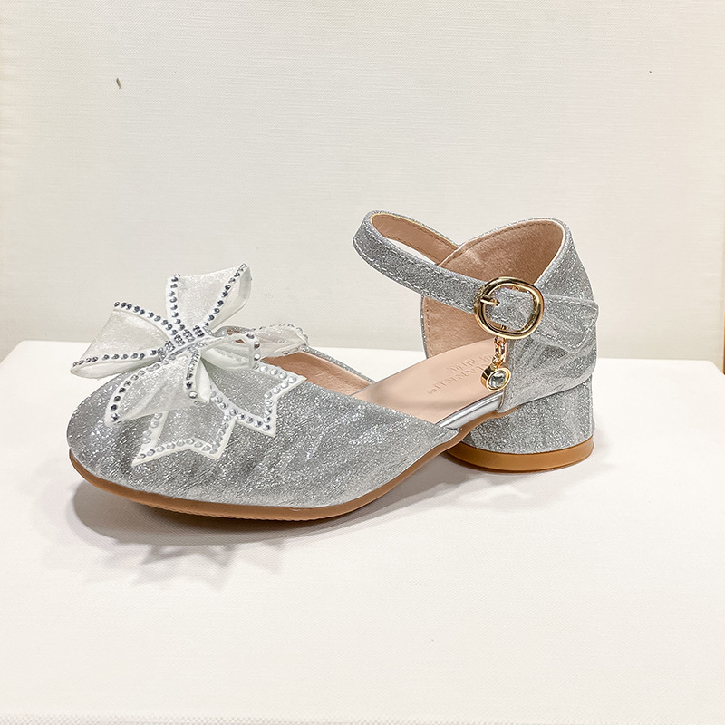 Pantofi prințesă pentru fete, cu cristale, suprafață PU, închidere Velcro, talpă din cauciuc, 4–12 ani