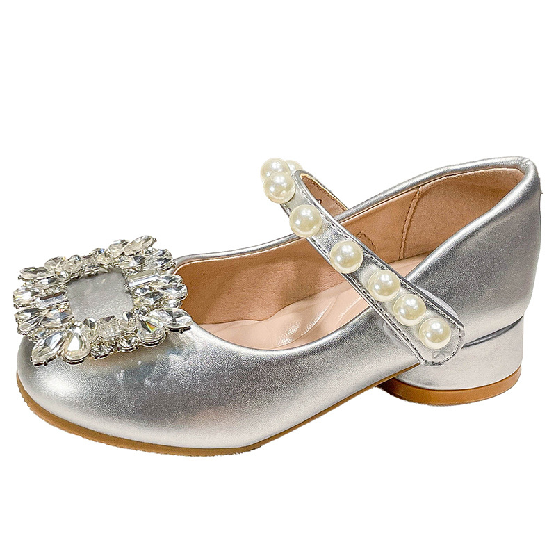 Pantofi prințesă pentru fete, cu cristale, suprafață PU, închidere Velcro, talpă din cauciuc, 4–12 ani