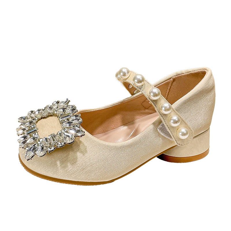 Pantofi prințesă pentru fete, cu cristale, suprafață PU, închidere Velcro, talpă din cauciuc, 4–12 ani