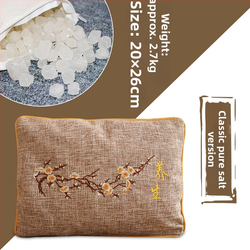 Горещ солен пакет за физиотерапия – пакет с груба сол и моксa, морска сол за рамо и шия, лен, 40–60°C, 1,4–2 кг