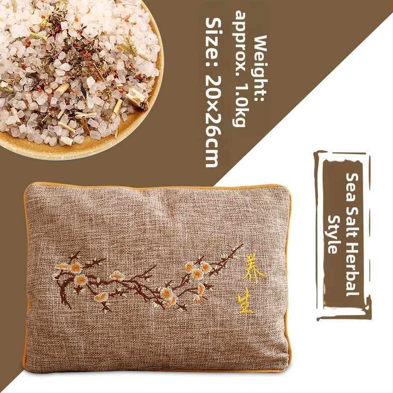 Горещ солен пакет за физиотерапия – пакет с груба сол и моксa, морска сол за рамо и шия, лен, 40–60°C, 1,4–2 кг