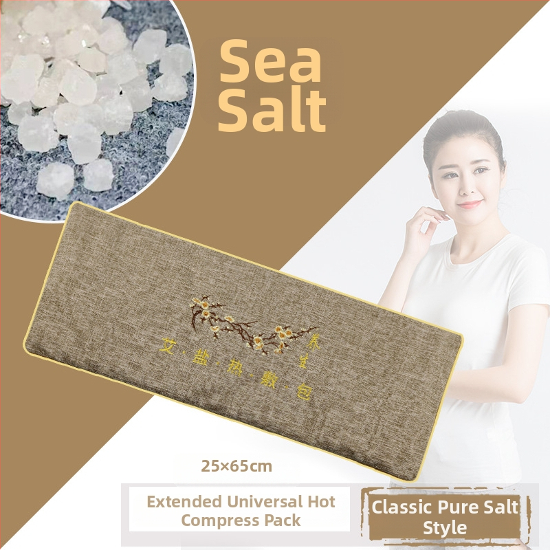 Горещ солен пакет за физиотерапия – пакет с груба сол и моксa, морска сол за рамо и шия, лен, 40–60°C, 1,4–2 кг